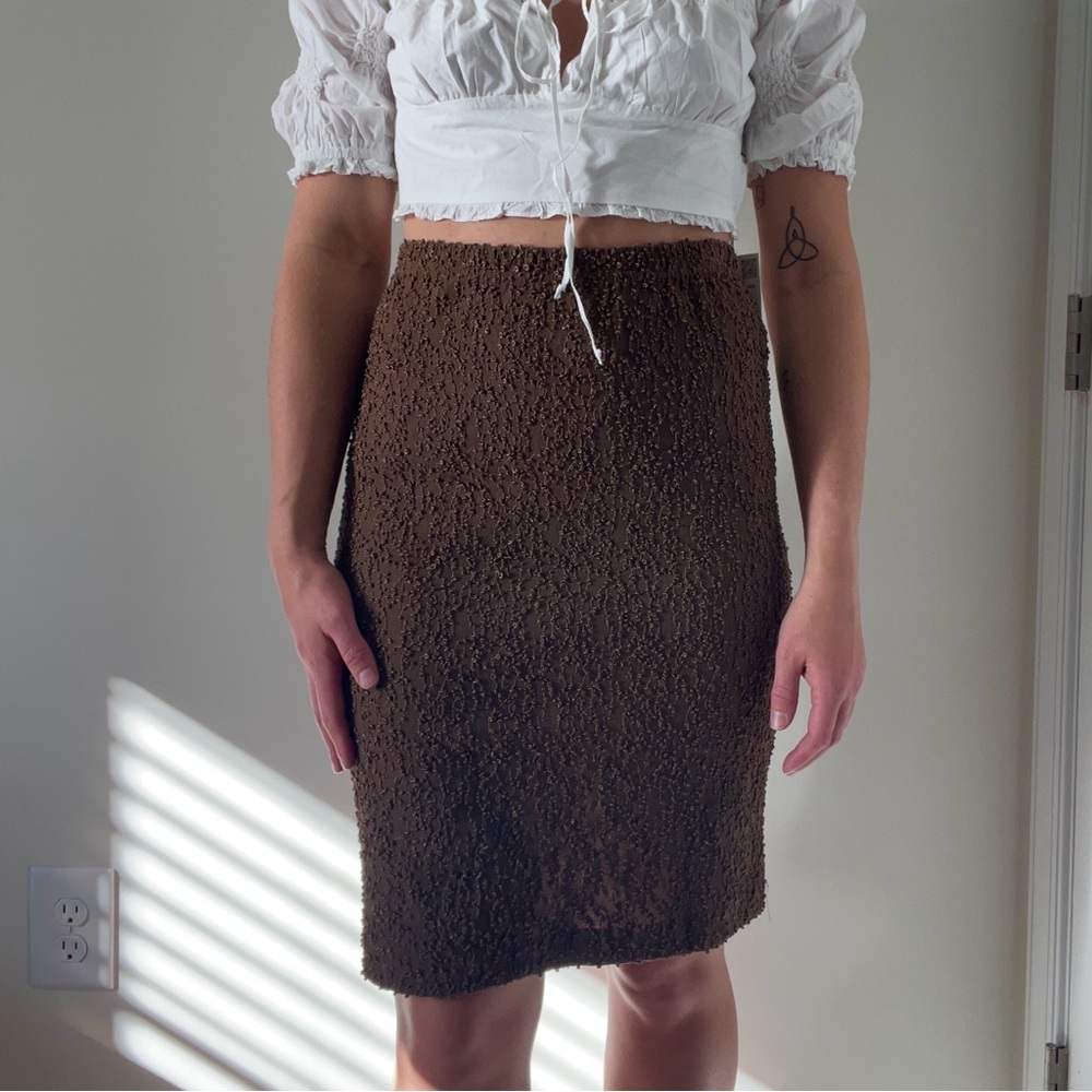 Vintage Front Street Brown Textured Pencil Skirt